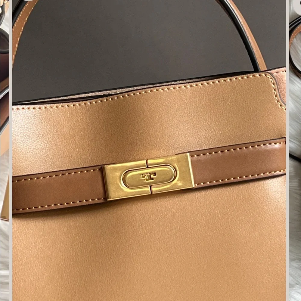 NWT Tory Burch Lee Radziwell Petite Double Bag Tiramisu Tan Leather Crossbody - Picture 9 of 13